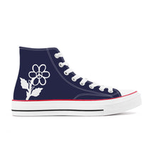 Load image into Gallery viewer, Ti Amo I love you - Exclusive Brand - Cloud Burst 2 - White Daisy - High Top Canvas Shoes - White  Soles
