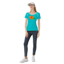 Load image into Gallery viewer, Ti Amo I love you - Exclusive Brand - Vivid Cyan (Robin&#39;s Egg Blue) - Hawaiian Flower - Women&#39;s T shirt - Sizes XS-2XL
