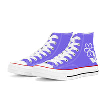 Load image into Gallery viewer, Ti Amo I love you - Exclusive Brand - Medium Slate Blue - White Daisy - High Top Canvas Shoes - White  Soles
