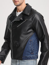 Load image into Gallery viewer, Men&#39;s Patchwork Diagonal Zipper Collared Denim Jacket
