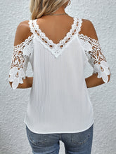 Load image into Gallery viewer, Lace Detail V-Neck Cold Shoulder Blouse
