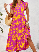 Load image into Gallery viewer, Ruffled Printed Cap Sleeve Midi Dress
