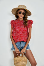 Load image into Gallery viewer, Ruffled Ditsy Floral Mock Neck Cap Sleeve Blouse
