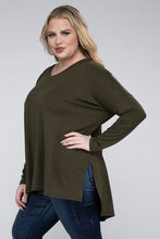 Load image into Gallery viewer, Plus Dolman Sleeve V-Neck Side Slit Hi-Low Hem Top
