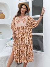 Load image into Gallery viewer, Plus Size Printed Tie Neck Half Sleeve Midi Dress
