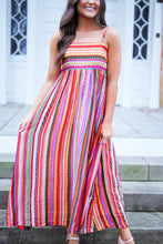 Load image into Gallery viewer, Multicolor Striped Thin Straps Smocked Back Boho Maxi Dress
