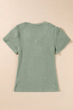 Load image into Gallery viewer, Mist Green V Neck Petal Sleeve Waffle Knit T-Shirt
