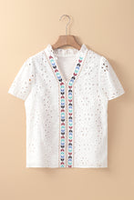 Load image into Gallery viewer, White Geometric Embroidery Hollow Out Blouse
