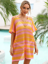 Load image into Gallery viewer, Tassel Openwork Striped V-Neck Cover Up
