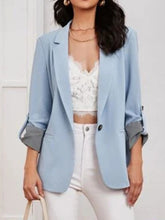 Load image into Gallery viewer, Lapel Collar Roll-Tab Sleeve Blazer
