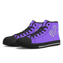 Load image into Gallery viewer, Ti Amo I love you - Exclusive Brand - Heliotrope 3 - Double White Heart High-Top Canvas Shoes - Black Soles
