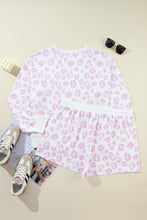 Load image into Gallery viewer, Pink Leopard Print Long Sleeve Top Plus Size Shorts Set
