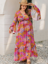 Load image into Gallery viewer, Plus Size Printed V-Neck Long Sleeve Maxi Dress
