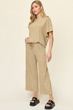 Load image into Gallery viewer, Double Take Full Size Texture Round Neck Short Sleeve T-Shirt and Wide Leg Pants
