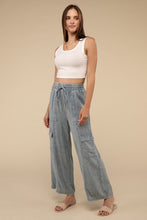 Load image into Gallery viewer, Washed Linen Elastic Band Waist Cargo Pants
