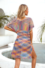 Load image into Gallery viewer, Openwork Contrast Short Sleeve Cover-Up
