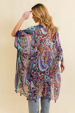 Load image into Gallery viewer, Paisley Print Open Front Kimono w/ Cinched Arms
