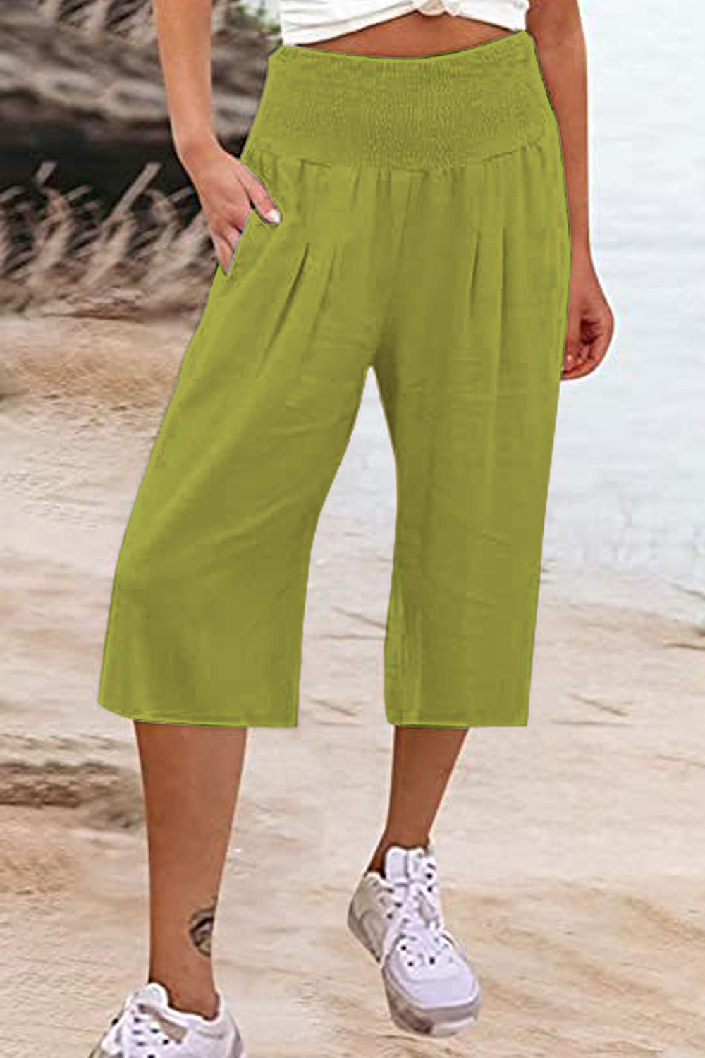 Pocketed High Waist Long Shorts