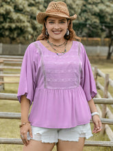 Load image into Gallery viewer, Plus Size Lace Detail Round Neck Three-Quarter Sleeve Blouse
