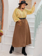 Load image into Gallery viewer, Plus Size Embroidered Pocketed High Waist Skirt
