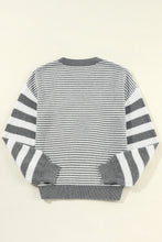 Load image into Gallery viewer, Gray Stripe Geometric Textured Drop Shoulder Sweater
