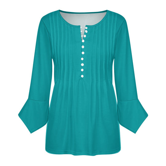 Ti Amo I love you- Exclusive Brand - Persian Green - Women's Ruffled Petal Sleeve Top- Sizes S-5XL