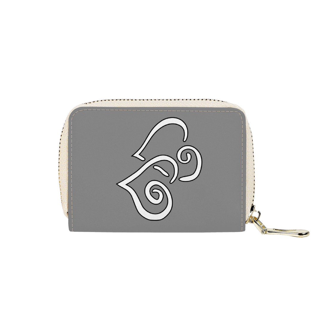 Ti Amo I love you - Exclusive Brand - Gray - Double White Heart -PU Leather -  Zipper Card Holder