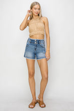 Load image into Gallery viewer, RISEN High Rise Seam Detailed Raw Edge Denim Shorts
