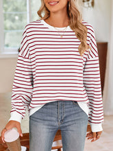 Load image into Gallery viewer, Lovelet Striped Round Neck Long Sleeve Sweatshirt
