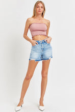 Load image into Gallery viewer, RISEN High Rise Distressed Hem Denim Shorts
