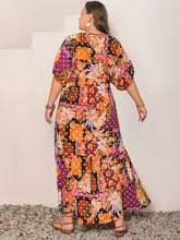 Load image into Gallery viewer, Plus Size Printed V-Neck Half Sleeve Maxi Dress
