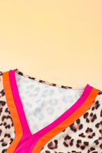 Load image into Gallery viewer, Bright Pink Leopard Colorblock Patchwork Bubble Sleeve Maxi Dress
