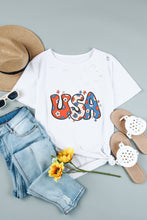 Load image into Gallery viewer, White Flower USA Graphic Distressed Tee
