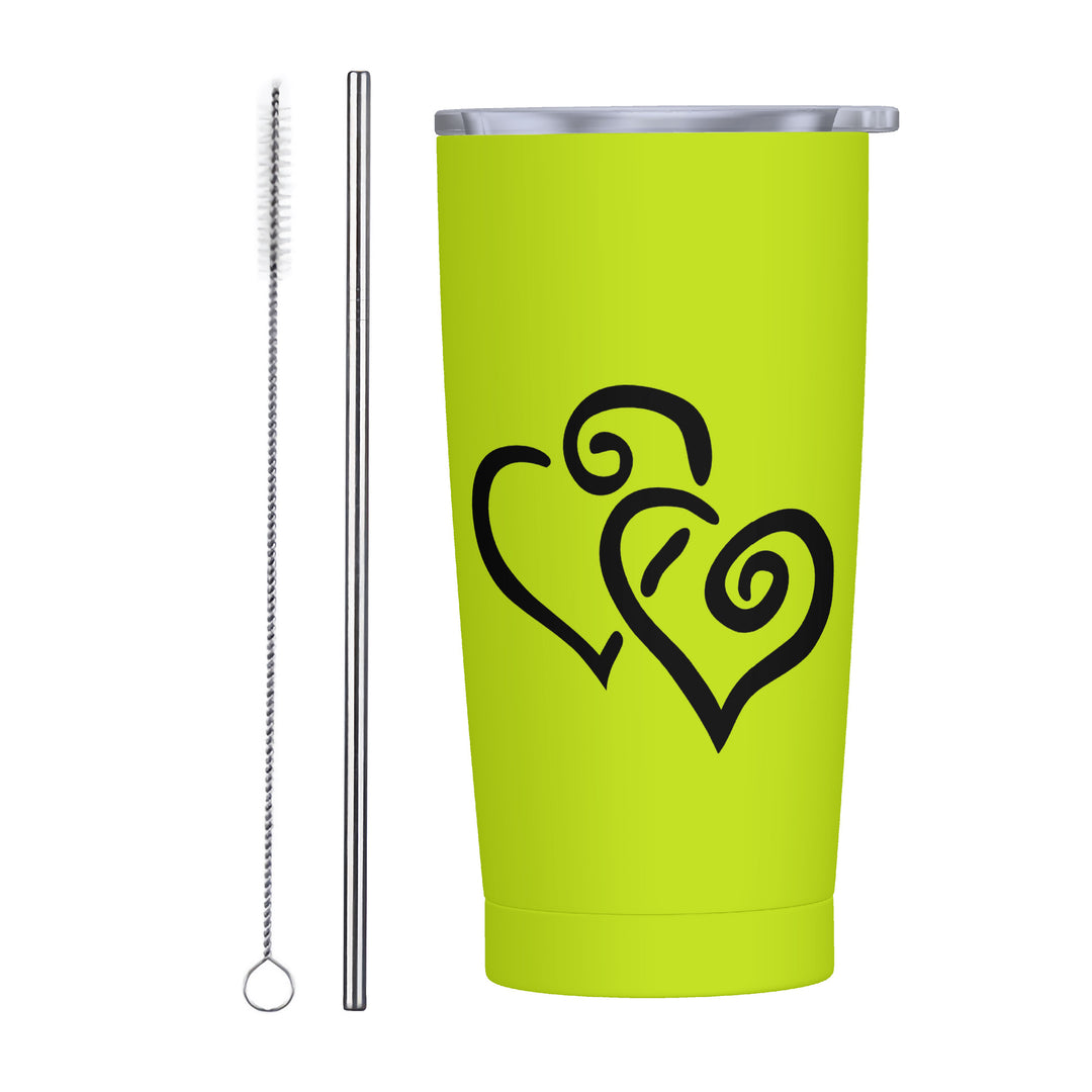 Ti Amo I love you - Exclusive Brand - Fuego Green - Double Black Heart - 20oz Stainless Steel Straw Lid Cup