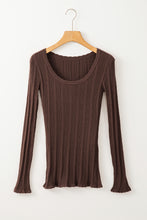 Load image into Gallery viewer, Coffee Solid Color Rib Knit U Neck Slim Fit Long Sleeve Top
