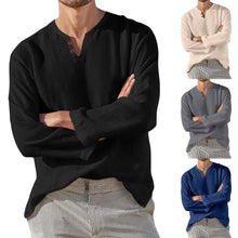 Load image into Gallery viewer, Men&#39;s Long Sleeve V-Neck Casual Beach Breathable Cotton Linen Shirt
