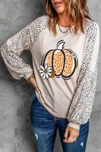 Load image into Gallery viewer, Khaki Leopard Raglan Long Sleeve Floral Pumpkin Graphic Top
