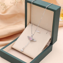 Load image into Gallery viewer, Womens Moving Cupid Heart Angel Wings Tassel Necklace With Crystal Clavicle Chain
