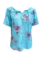 Load image into Gallery viewer, Full Size Printed Tie Neck Short Sleeve Blouse
