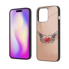 Load image into Gallery viewer, Ti Amo I love you - Exclusive Brand - Feldspar - Skeleton Hands with Heart -  iPhone 14 Glass Case (3 cameras)
