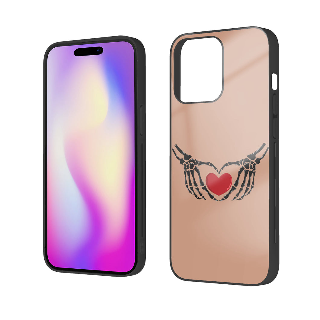 Ti Amo I love you - Exclusive Brand - Feldspar - Skeleton Hands with Heart -  iPhone 14 Glass Case (3 cameras)