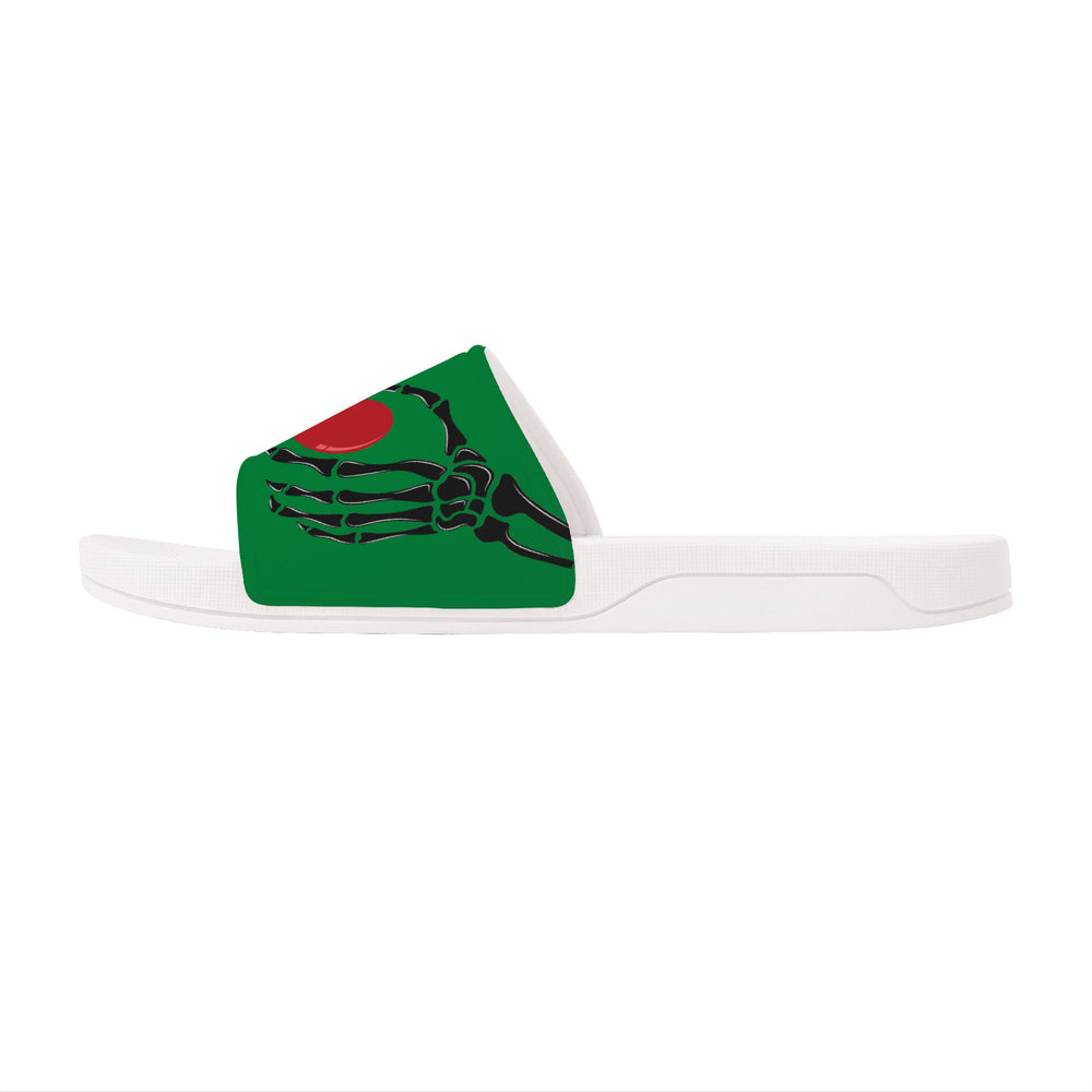 Ti Amo I love you - Exclusive Brand - Fun Green - Skeleton Hands with Heart -  Slide Sandals - White Soles