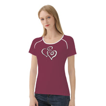 Load image into Gallery viewer, TI Amo I love you - Exclusive Brand - Velvet Maroon  - Double White Heart - Women&#39;s T shirt
