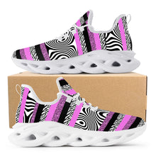 Load image into Gallery viewer, Ti Amo I love you - Exclusive Brand - Deep Lavender Magenta &amp; Zebra Stripes &amp; Black &amp; White Wavy Stripes Mashup - Mens / Womens - Flex Control Sneakers- White Soles
