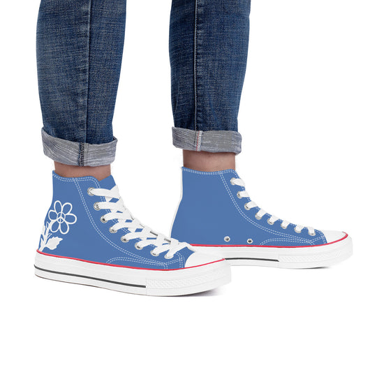 Ti Amo I love you - Exclusive Brand - Deep Glaucous - White Daisy - High Top Canvas Shoes - White  Soles