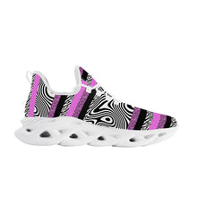 Load image into Gallery viewer, Ti Amo I love you - Exclusive Brand - Deep Lavender Magenta &amp; Zebra Stripes &amp; Black &amp; White Wavy Stripes Mashup - Mens / Womens - Flex Control Sneakers- White Soles
