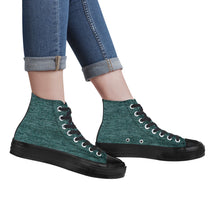 Load image into Gallery viewer, Ti Amo I love you - Exclusive Brand - Green Denim - High Top Canvas Shoes - Black  Soles
