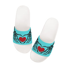 Load image into Gallery viewer, Ti Amo I love you - Exclusive Brand - Medium Turquoise Blue- Skeleton Hands with Heart -  Slide Sandals - White Soles
