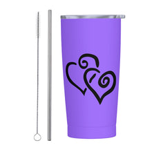 Load image into Gallery viewer, Ti Amo I love you - Exclusive Brand - Heliotrope 3 - Double Black Heart - 20oz Stainless Steel Straw Lid Cup
