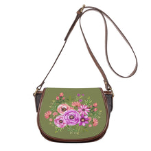 Load image into Gallery viewer, Ti Amo I love you - Exclusive Brand - Hazel Green - Pink Floral Pattern -  Saddle Bag
